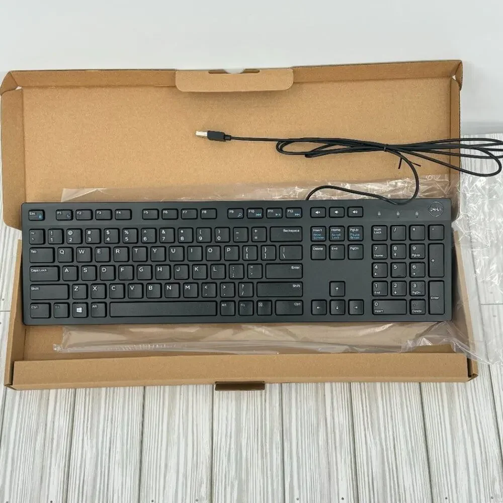 Dell black wired keyboard USB KB216-BK-US slim Qwerty quiet 104 keys NEW